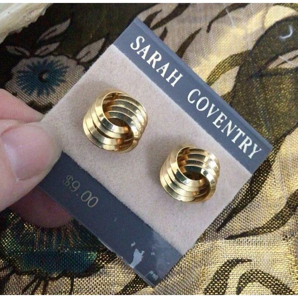 Vintage Sarah Coventry Gold Twisted Stud Earrings Surgical Steel